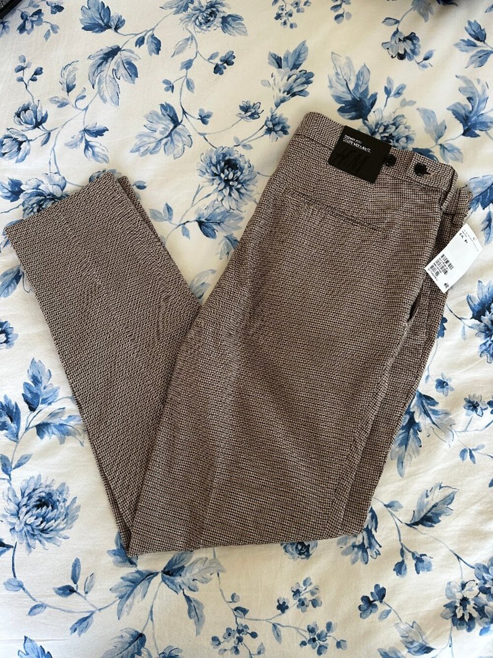Men's H&M Beige Skinny Fit Houndstooth Pants Size 36 NWT